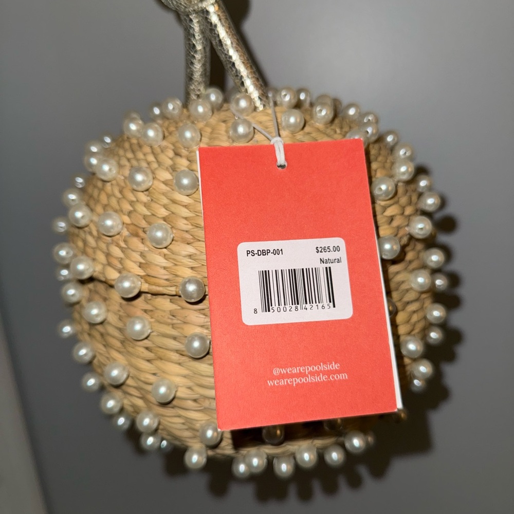 NWT POOLSIDE Pearl-Embellished Tan Clutch - Picture 4 of 5